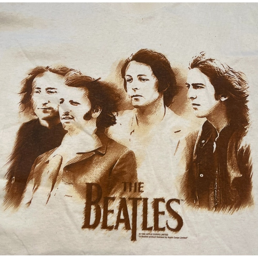 Vintage The Beatles T-Shirt Cronies USA‎ XL Cream Band Tee Faces John Lennon